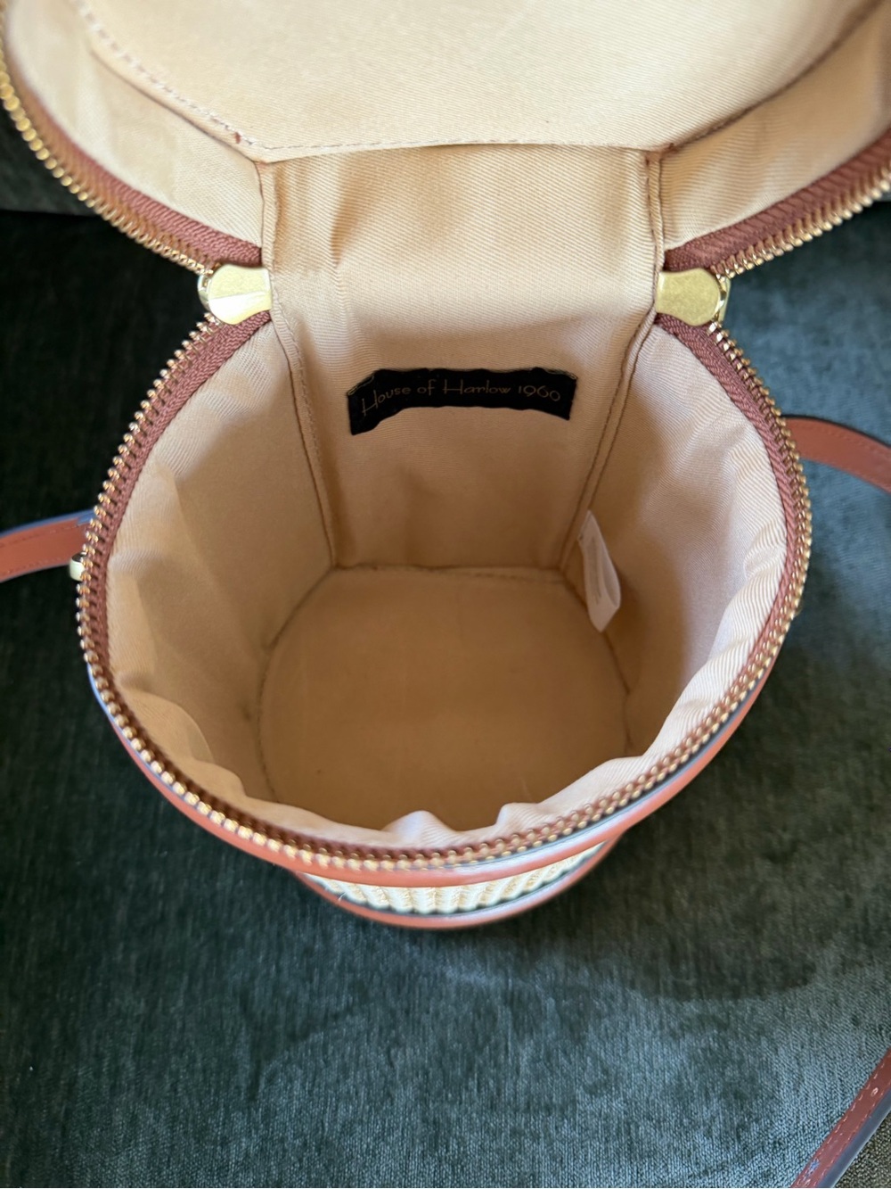 House of Harlow 1960 Tan Woven Cylinder Crossbody - Picture 3 of 3